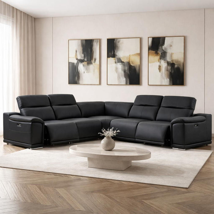 Leather Modular L Shaped Five Piece Corner Sectional - Black