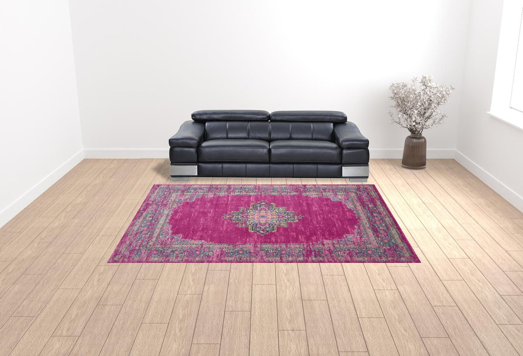 9' x 12' Floral Power Loom Area Rug - Fuchsia
