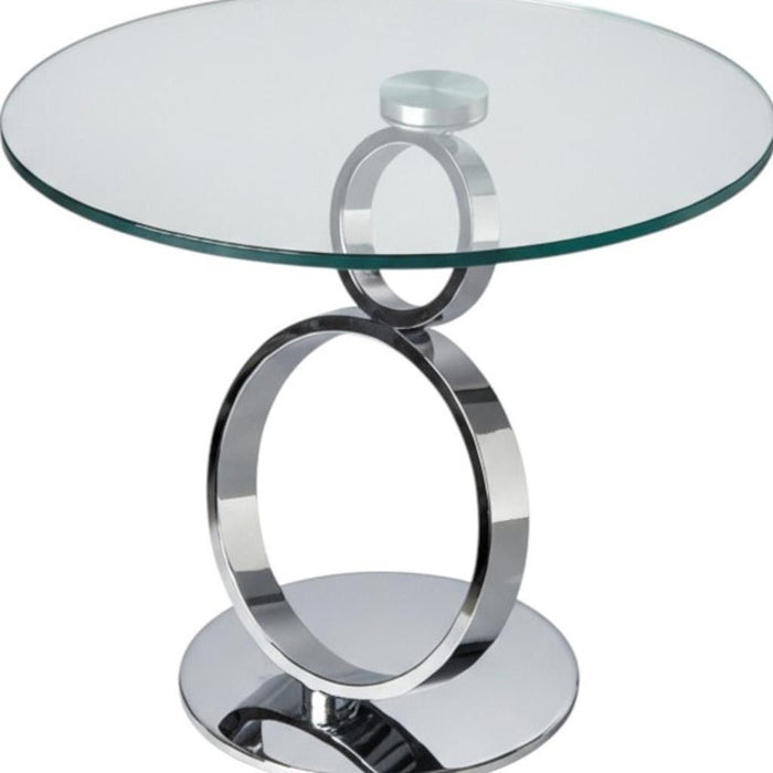 Glass And Metal Round Pedestal End Table - Clear / Silver