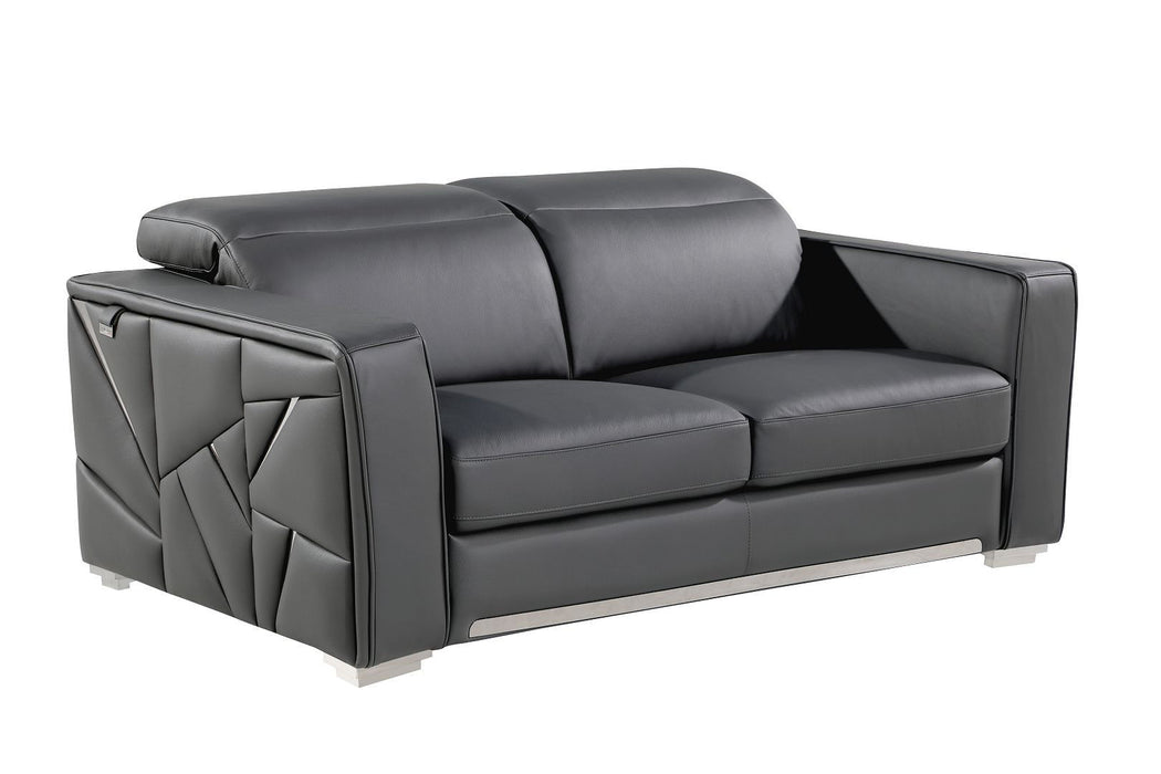 Italian Leather Loveseat (720479) - Dark Gray / Silver