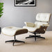 Beige and dark brown genuine leather tufted swivel lounge chair with matching ottoman, part of HomeRoots stationary chair and ottoman set.