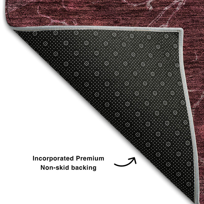 8' X 10' Abstract Washable Area Rug With UV Protection (654570) - Merlot / Silver