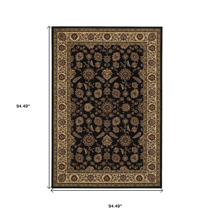 8' Traditional Oriental Square Rug - Brown And Ivory