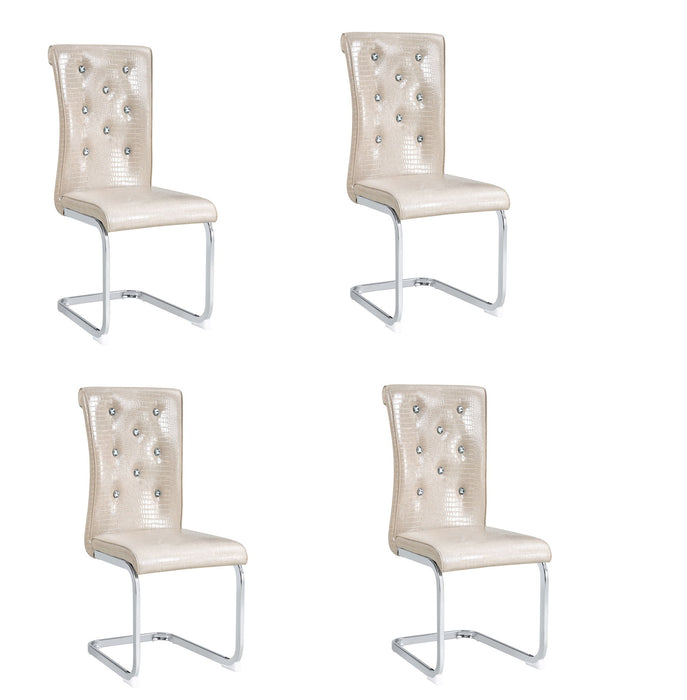 Faux Leather Metal Dining Side Chairs (Set of 4) - Beige / Silver