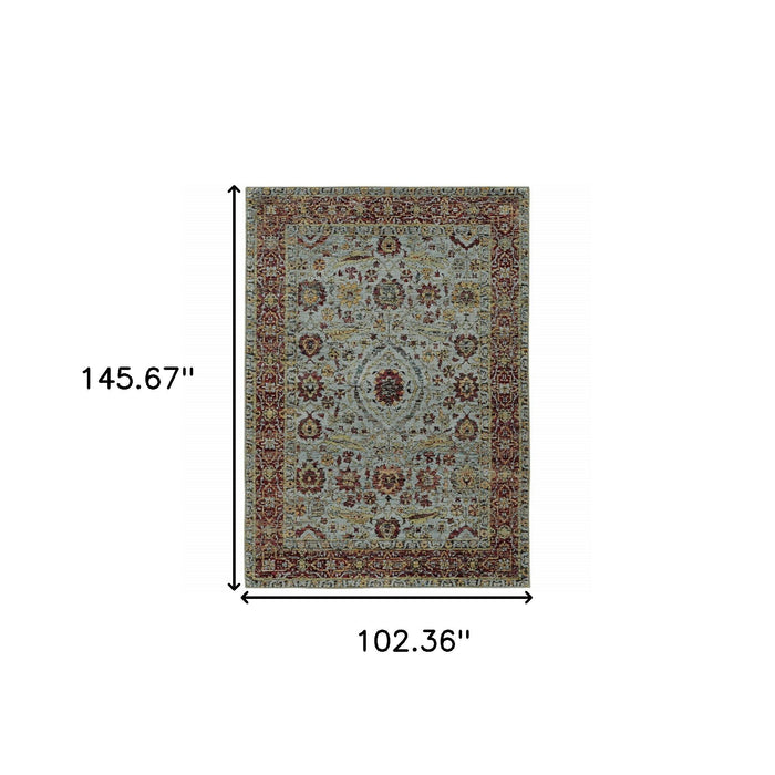 9' x 12' Oriental Power Loom Area Rug - Blue And Green