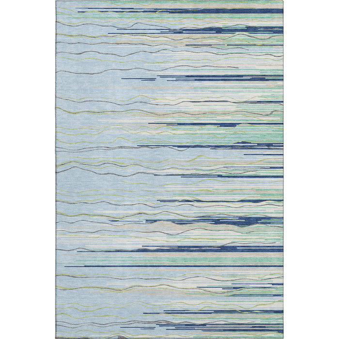 10' X 14' Striped Washable Area Rug With UV Protection (678419) - Sky Blue / Olive Green / Ivory