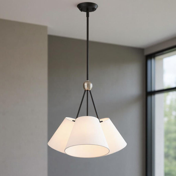 21" Three Light Dimmable Chandelier With Shades - Black