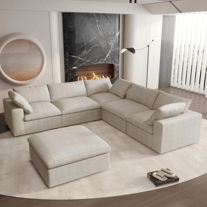 Blend Modular L Shaped Six Piece Sofa Chaise Sectional - Khaki