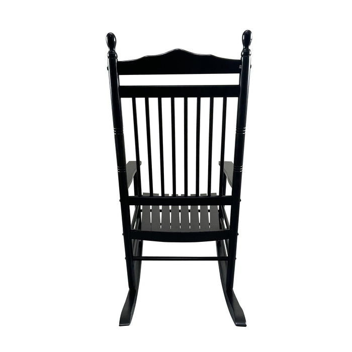 Giga wooden balcony porch adult rocking chair with curved armrests and slatted back, ideal for outdoor relaxation.