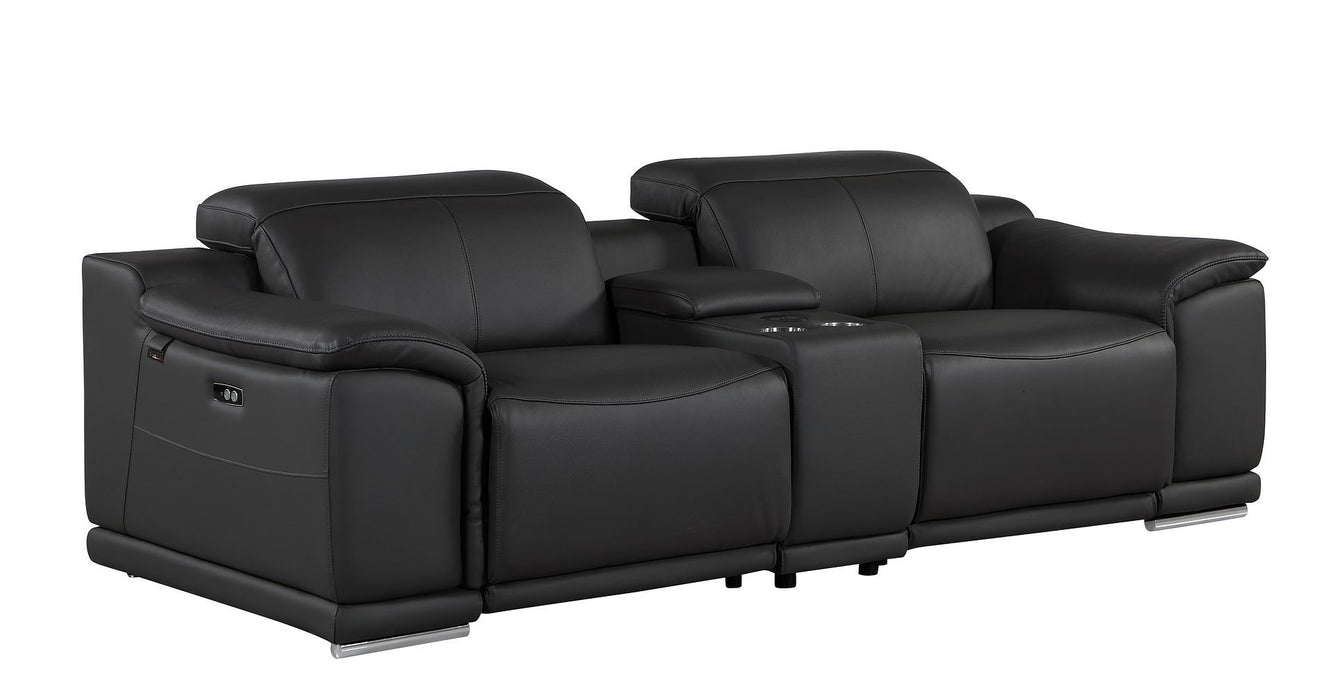 Italian Leather Power Reclining Loveseat With Storage (720570) - Black / Silver