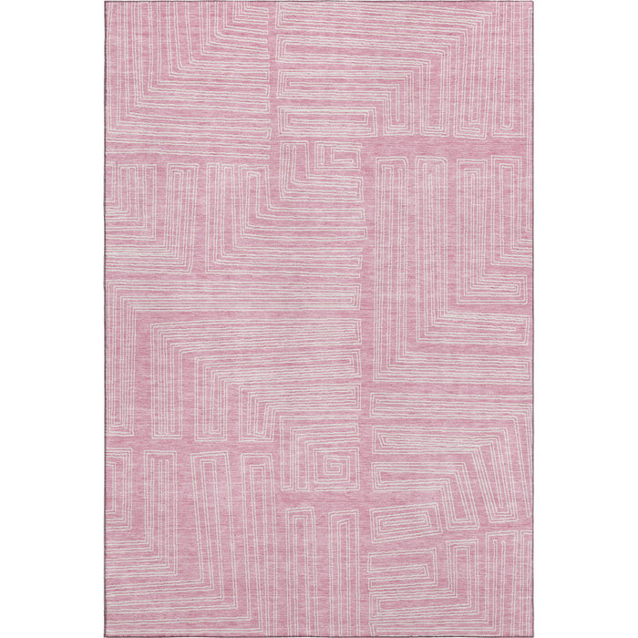 10' X 14' Geometric Washable Area Rug With UV Protection (682001) - Pink / Ivory
