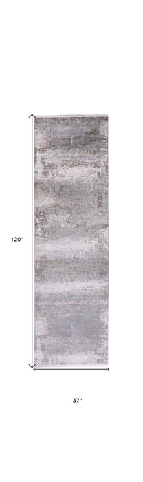 10' Abstract Power Loom Runner Rug With Fringe - Gray