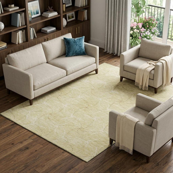 10' X 14' Geometric Washable Area Rug With UV Protection (676614) - Wheat / Ivory