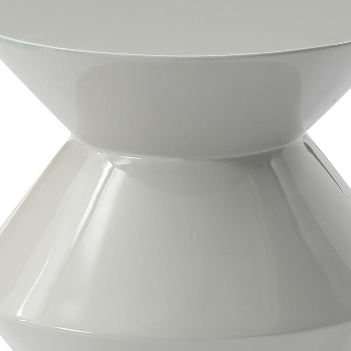 Wood Round Top Geo Pedestal End Table - Light Gray
