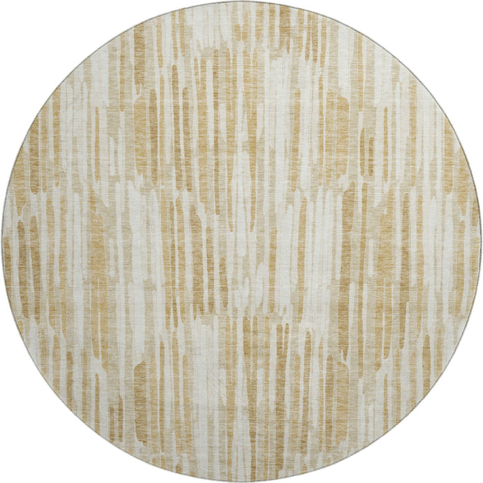 8' Abstract Washable Round Rug With UV Protection - Gold / Beige