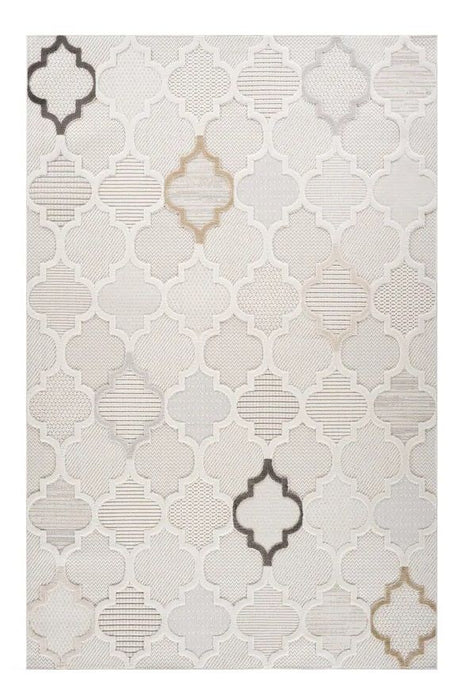 8' x 11' Geometric Distressed Polyester Area Rug - Cream And Beige