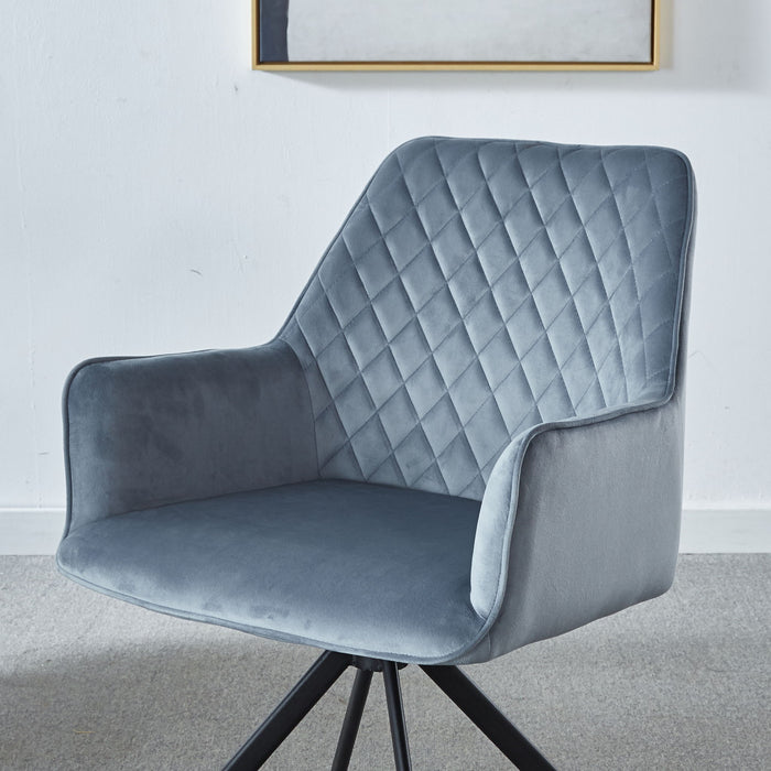Blue Giga ergonomic modern office desk chair with metal legs, upholstered, no wheels, suitable for home, bedroom, or reception room.