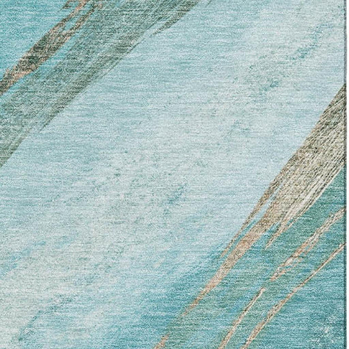 10' X 14' Abstract Washable Area Rug With UV Protection (715513) - Turquoise / Teal