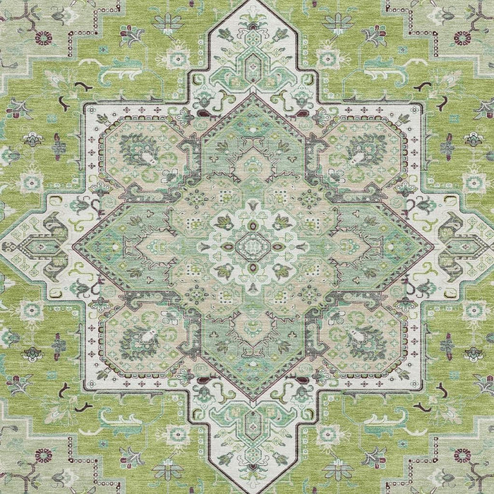 10' X 14' Oriental Washable Area Rug With UV Protection (681305) - Green / Ivory / Gray