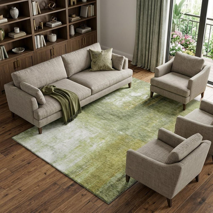 10' X 14' Abstract Washable Area Rug With UV Protection (684184) - Sage / Gray / Ivory