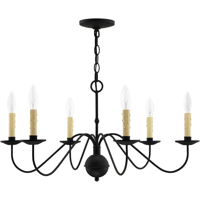 Six Light Metal Dimmable Chandelier With Shades - Black