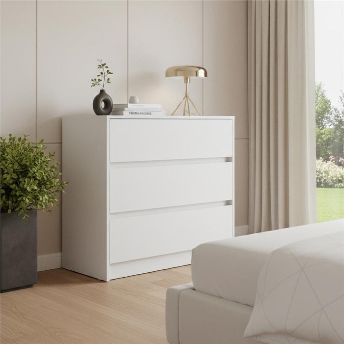 33" Wood Three Drawer Dresser - White