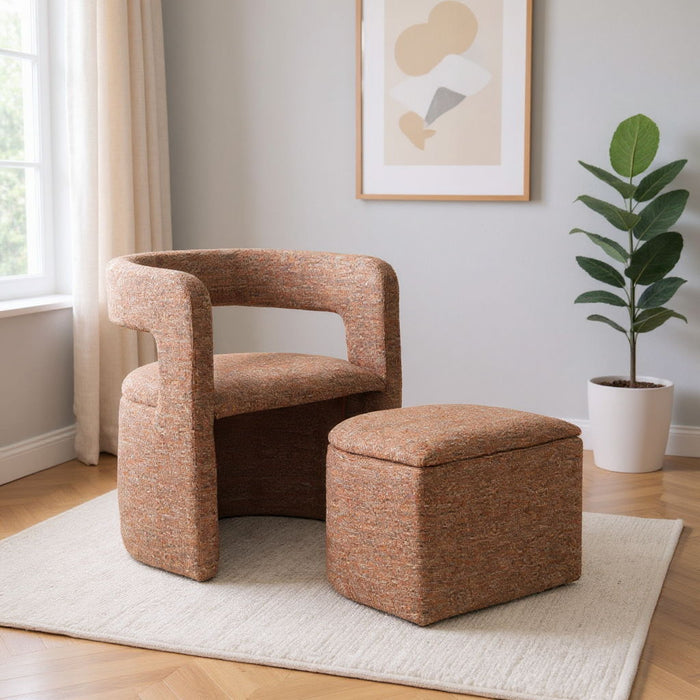 Upholstered Arm Chair With Ottoman - Brown
