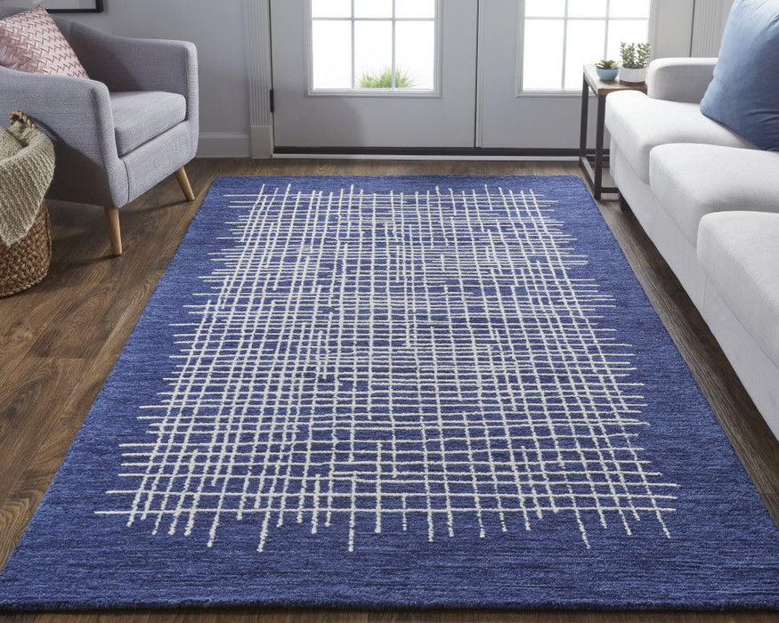 12' x 15' Wool Plaid Tufted Handmade Area Rug - Blue And Ivory