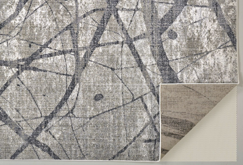 8' X 10' Abstract Power Loom Area Rug - Gray And Ivory