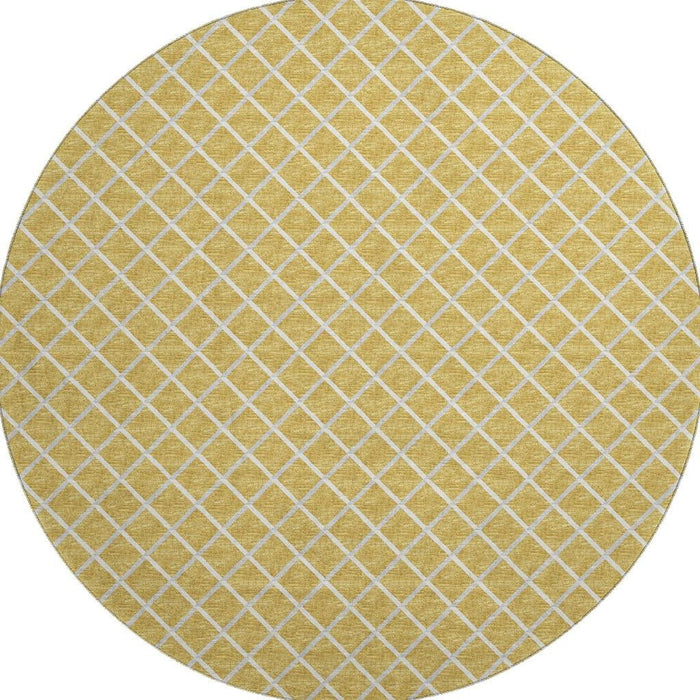 8' Geometric Washable Round Rug With UV Protection - Gold / Ivory