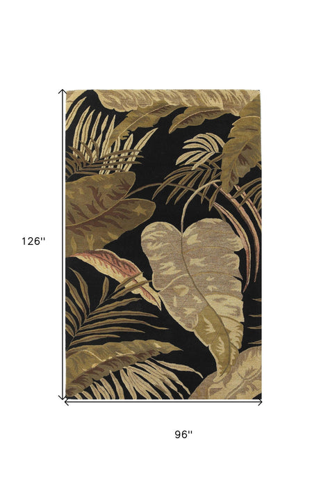 8' x 11' Hand Tufted Tropical Leaves Indoor Area Rug - Midnight Black