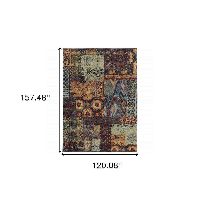10' x 13' Abstract Power Loom Area Rug - Blue And Gold