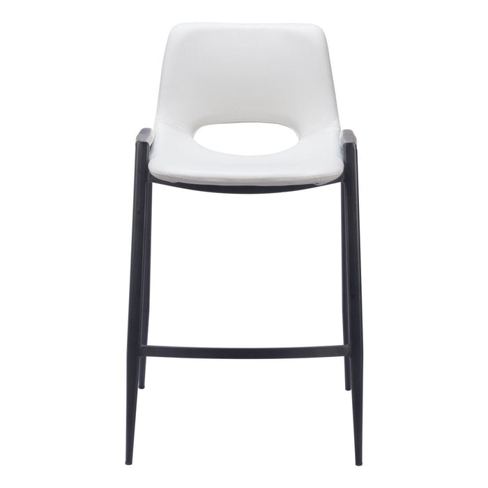 26" Faux Leather And Steel Low Back Counter Height Bar Chairs (Set of 2) - White / Black