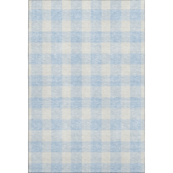 10' X 14' Plaid Washable Area Rug With UV Protection (673417) - Sky Blue / Ivory