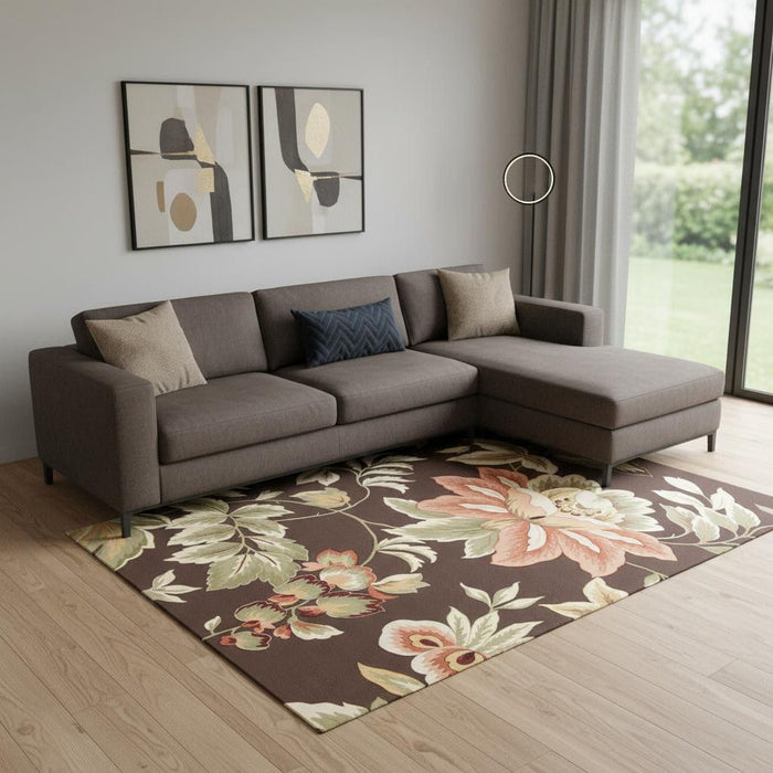 8' X 11' Botanical Leaves Hand Carved Handmade Area Rug (552588) - Brown