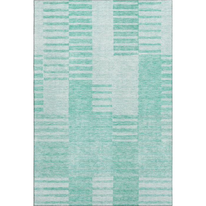 10' X 14' Striped Washable Area Rug With UV Protection (656238) - Teal / Ivory