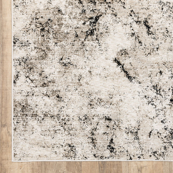 10' x 13' Abstract Power Loom Stain Resistant Area Rug - Ivory Gray Black Beige And Tan