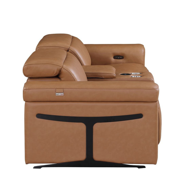 Italian Leather Power Reclining Loveseat With Storage (720528) - Chestnut / Black