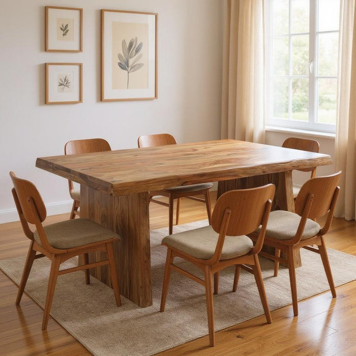 74" Wood Double Pedestal Base Live Edge Dining Table - Brown