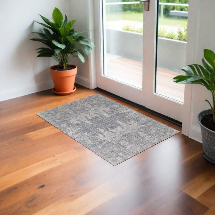 3' x 5' Casual Abstract Hand Woven Worn Faded Wool Blend Area Rug - Gray And Silver
