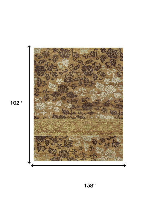 9' X 12' Floral Hand Knotted Area Rug (744333) - Brown / Gold / Tan