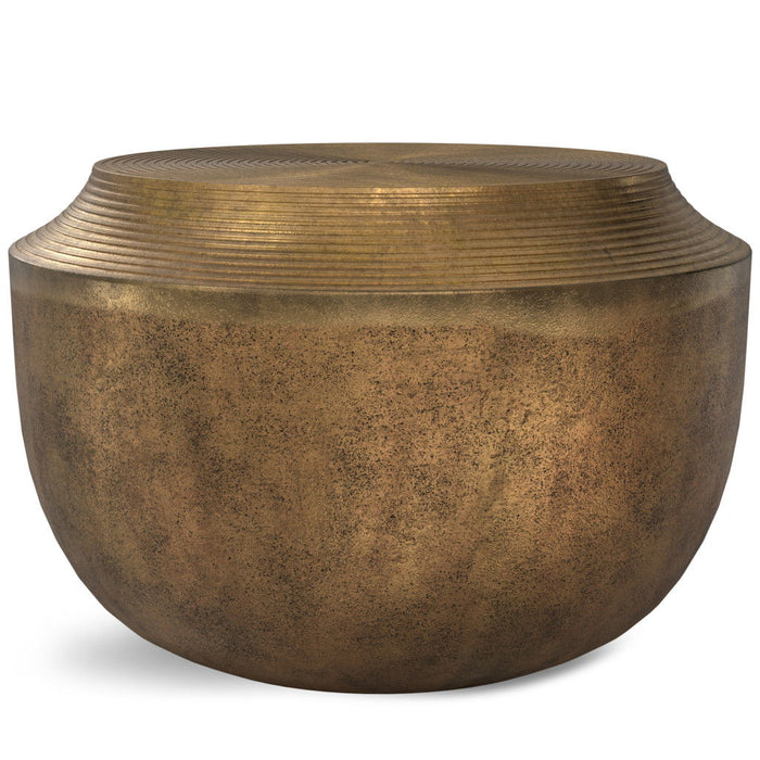 Aluminum Round Drum End Table - Antiqued Brass