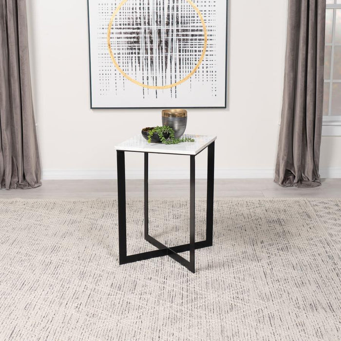 Tobin - Square Marble Top End Table - White And Black