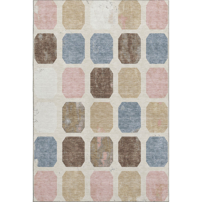 10' X 14' Geometric Washable Area Rug With UV Protection (709210) - Linen / Ivory / Brown