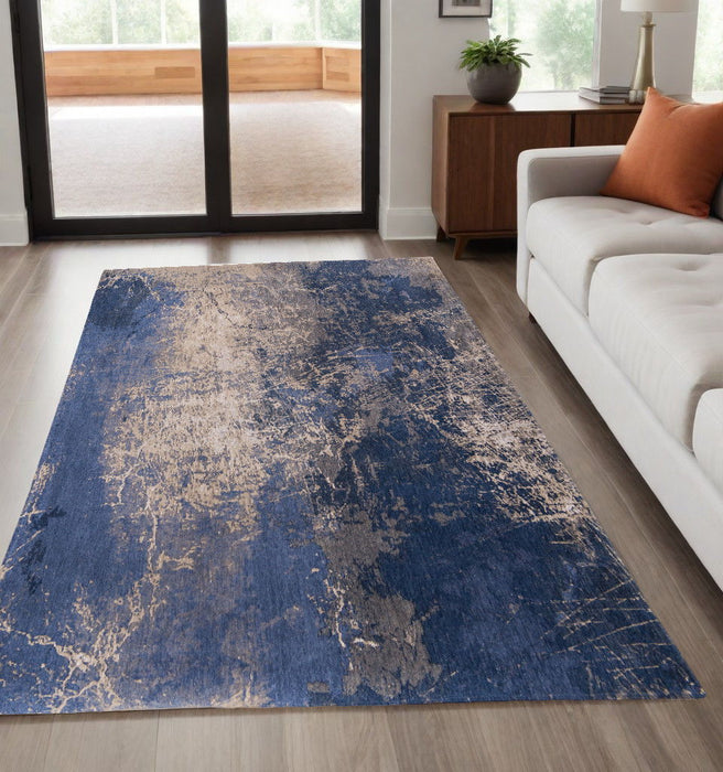 5' x 7' Abstract Non Skid 100% PET Area Rug - Blue And Gray