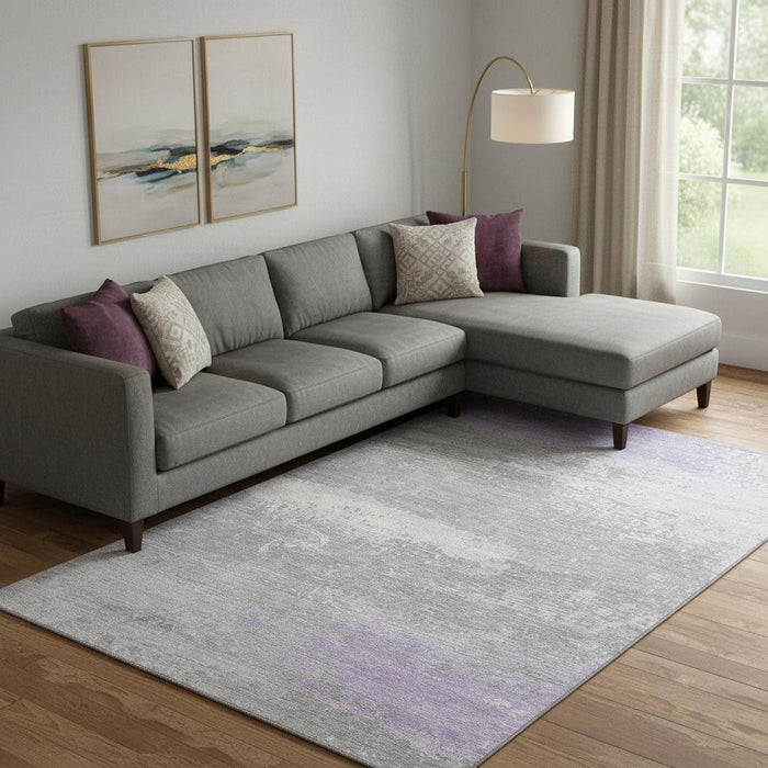 10' X 14' Abstract Washable Area Rug With UV Protection (701093) - Lavender / Ivory