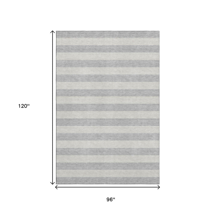 8' X 10' Striped Washable Area Rug With UV Protection (647762) - Pewter / Gray