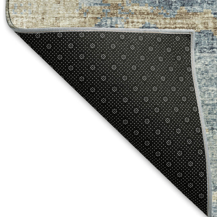 8' X 10' Abstract Washable Area Rug With UV Protection - Blue And Gold