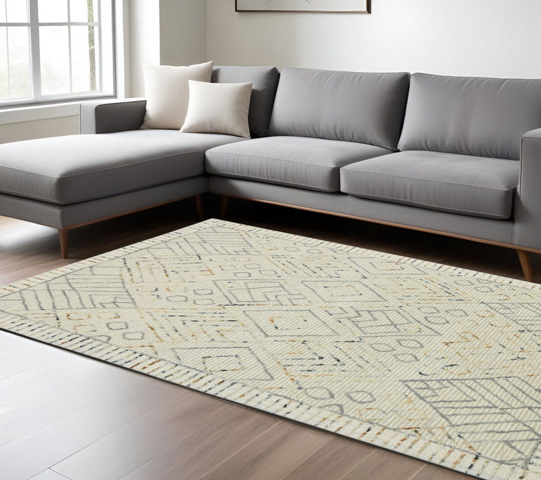 9' X 13' Wool Southwestern Hand Hooked Area Rug - Ivory