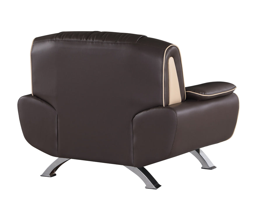 Leather Match Arm Chair - Brown And Silver